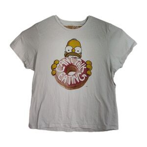 The Simpsons Homer T-Shirt Men's 2x White Graphic Print "Can't Talk Eating"